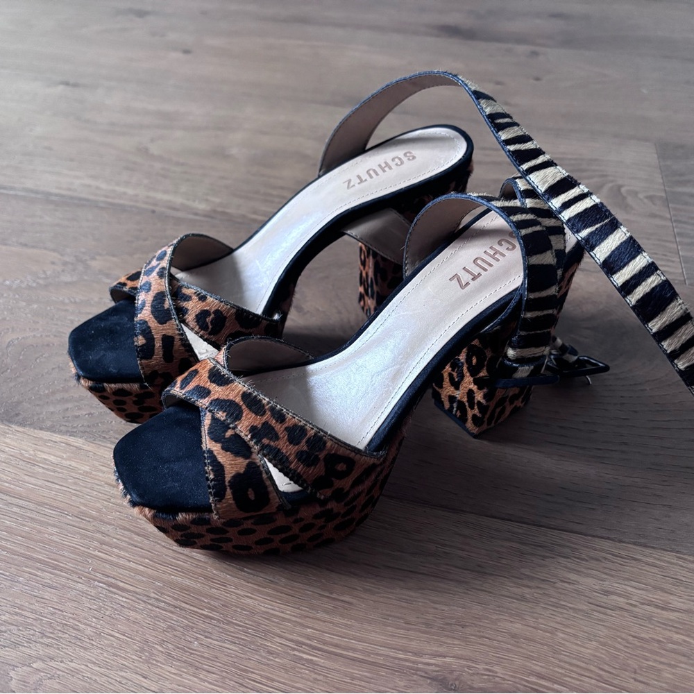 SCHUTZ Animal Print Platform Sandals